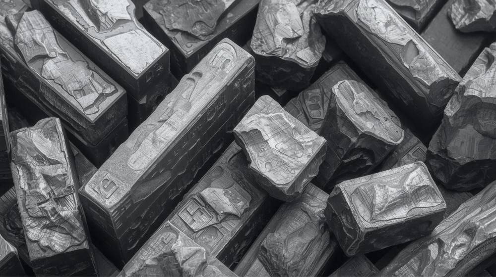 Conjunto de componentes metálicos em processo de usinagem para fabricação de moldes de injeção.